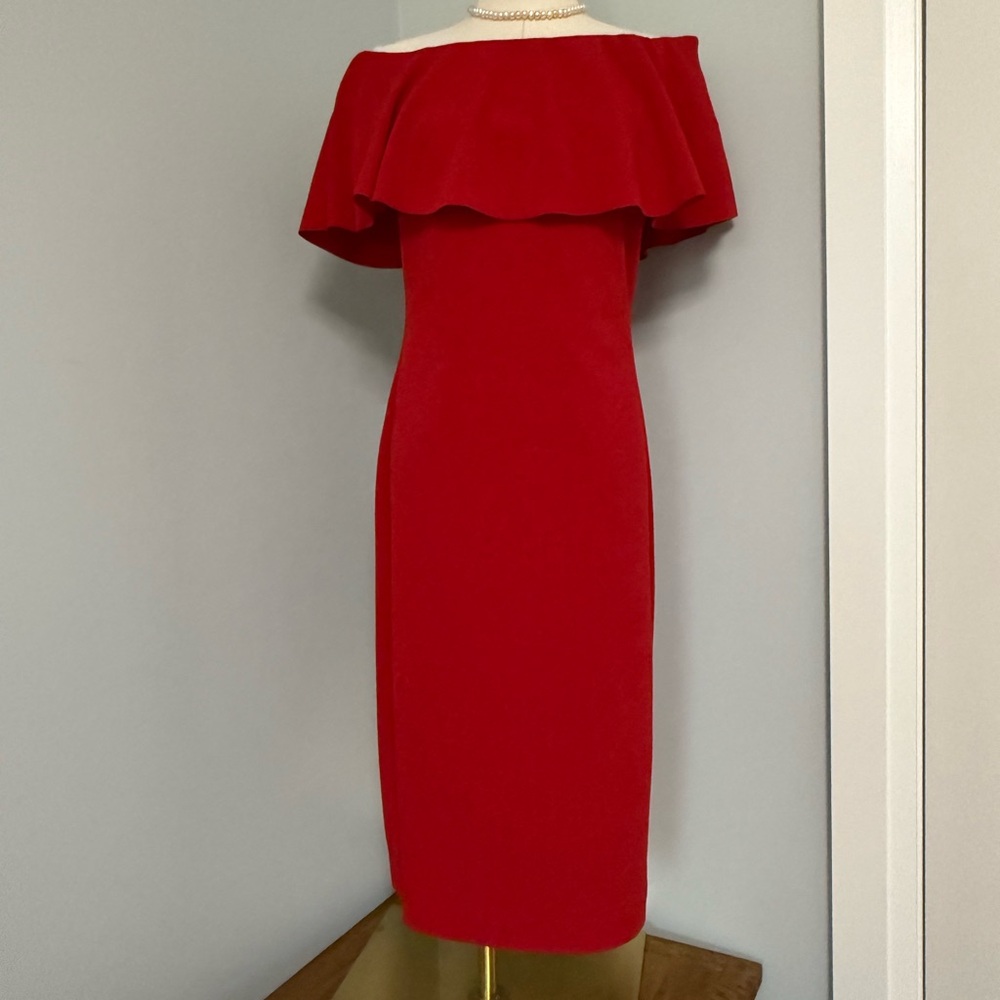 Debbie Shuchat OffShoulder Ruffle Sheath Dress Size 8 Candy Apple Red, Canadian